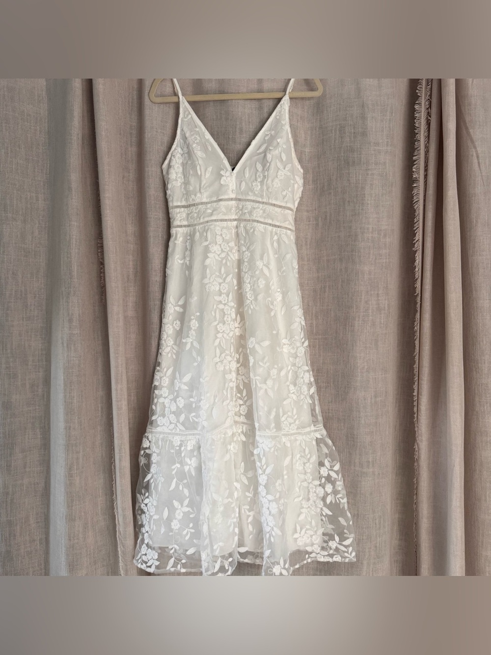 Pure white V neck lace maxi dress front buttons down the front